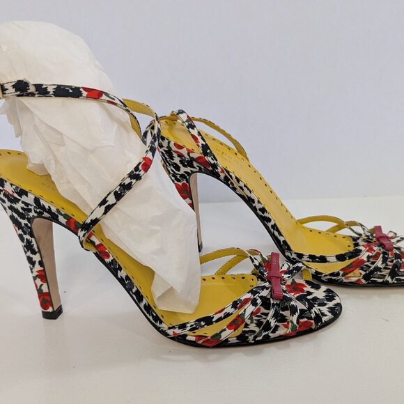 Kate Spade New York Red/Black Floral Strappy Sandals. Size 6.5 B Made in Italy - Picture 1 of 7